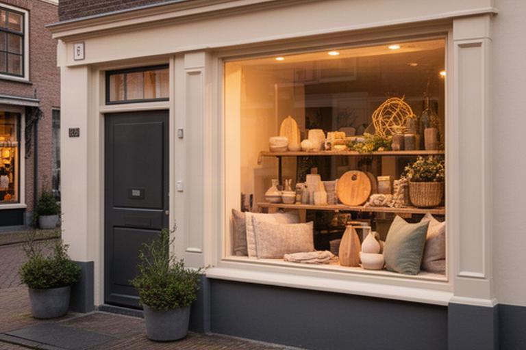 Winkelgevel van 1A Decor de Wit aan de Rosmolenweg 11 in Venray met warme etalage